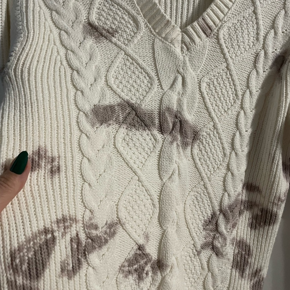 Women's Sonoma Cream and Purple Splotch Cable Knit Sweater in small 18” p2p - Picture 4 of 6